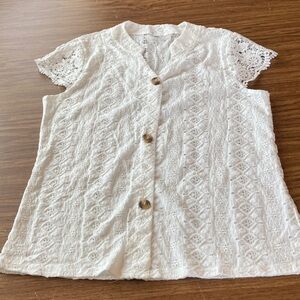 White Lace Button-Up Blouse